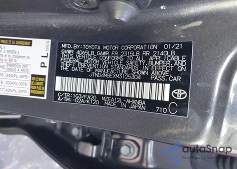 2021 Toyota Corolla Se из США, поврежденный, VIN JTND4MBEXM3125304